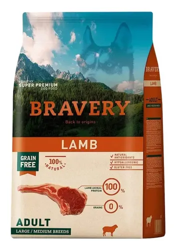 Alimento Bravery Super Premium Perro Adulto Raza Mediana y Grande Sabor Cordero 12kg
